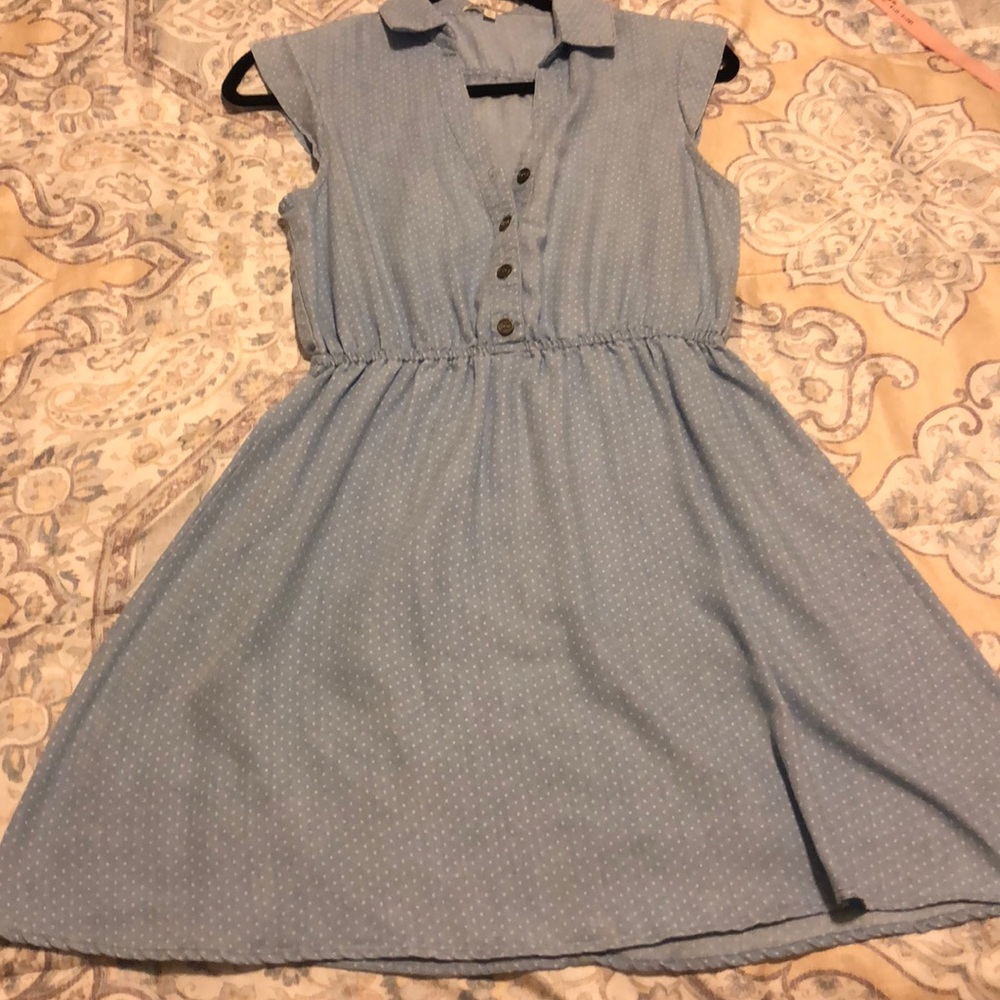 Light blue and white polka dot dress